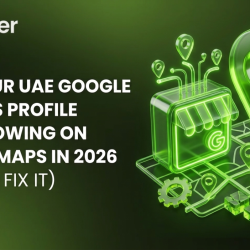 Google Maps pin and business store icon on a map grid showing UAE Google Business Profile visibility on Google Maps