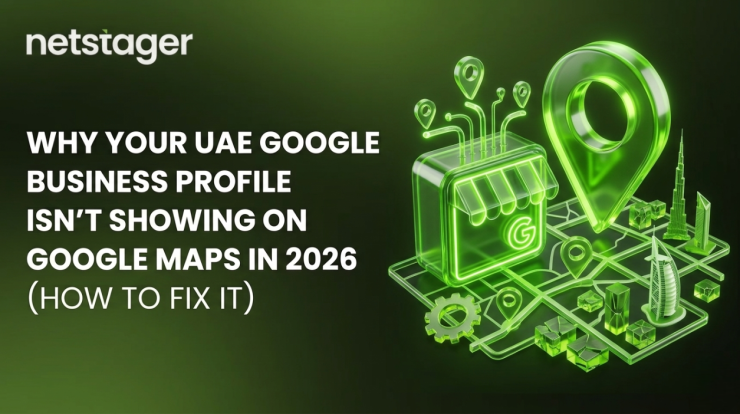 Google Maps pin and business store icon on a map grid showing UAE Google Business Profile visibility on Google Maps